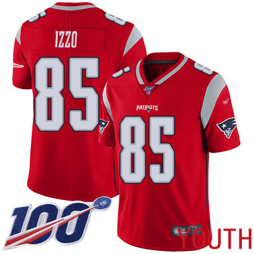 New England Patriots Football #85 100th Season Inverted Legend Limited Red Youth Ryan Izzo NFL Jersey